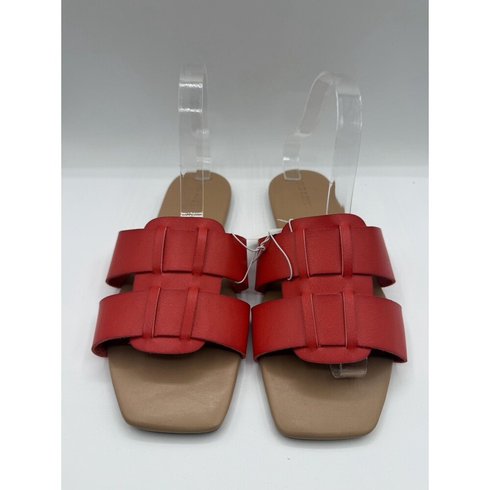 Old Navy Slide Sandals Women Red Faux Leather Vacay Resort Coastal Size 7 NWT